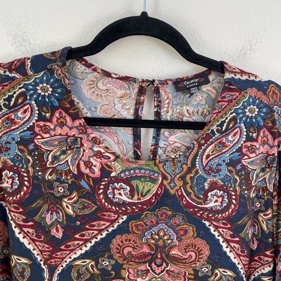 Cocomo Woman Plus 2X  Paisley Tunic Top Blouse Short Sleeve Stretch Shirt Top - Picture 8 of 10